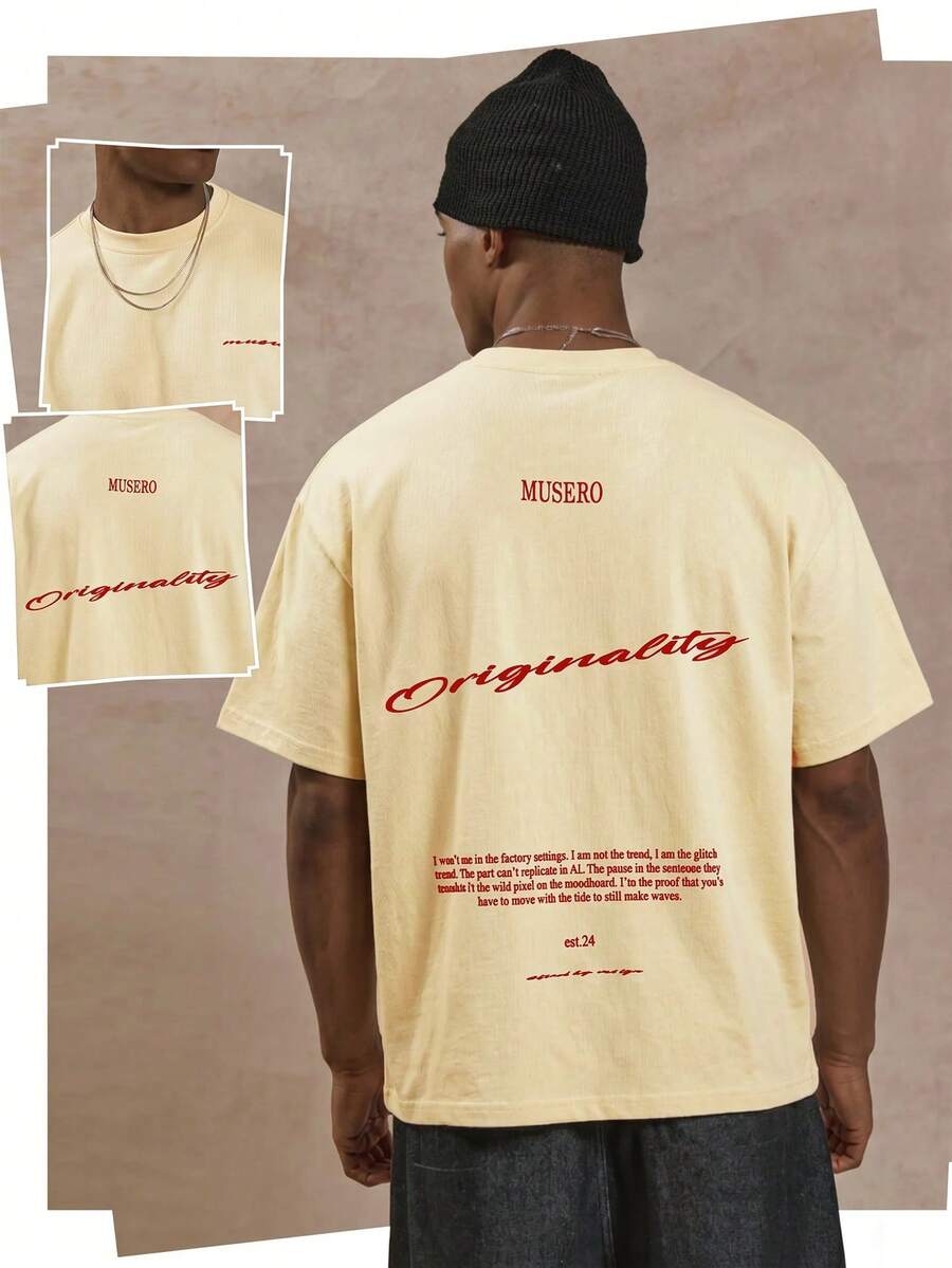 Musero Oversized Short Sleeve Slogan Writing Branded Graphic Print Tshirt Spring&Summer - Yellow - View 1