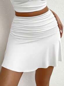 SHEIN Allurite Women Skirts Ruched Plain Casual - Putih - View 3