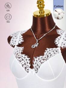 Amplova Solid Color Lace Trim Patchwork Cup Underwire Strap Short Sleeve Sexy Elegant Women's Bodysuit Night Out White Summer - White - View 2