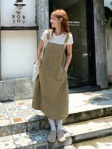 DAZY Women's Solid Color Casual Daily Wear Midi Strap Dress - Apricot - View 5