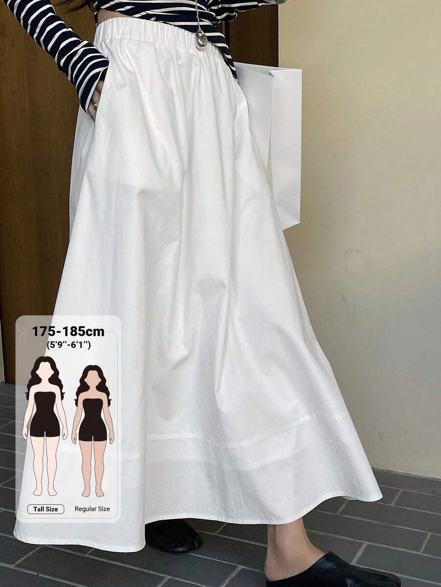 Livesso Tall Women's Elastic Waist Long Casual Skirt, Resort Style, Tall Women - White - View 1