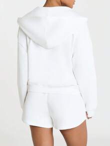 11SKNDS Cropped Zip-Up Hoodie With Oversized Relaxed Fit, Ribbed Hem, Soft Fleece, Casual Everyday Layering Essential For Fall Winter - White - View 2
