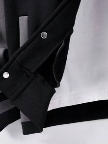SHEIN 男童秋冬抓絨連帽字母印花夾克，校園夾克，運動夾克 - 黑色 - 查看 4
