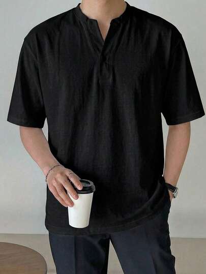 DAZY Short Sleeve Notch V-Neck T-Shirt Summer