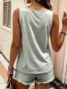 EMERY ROSE Plus Size Women's Minimalist Geometric Colorblock Striped Tank Top, European And American Style Casual Daily Wear, Button Decor Design Top, Spring/Summer Loose Sleeveless Top - Multicolor - View 2