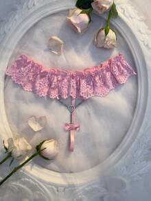 Spicy Aura Women's Sexy Lace Chain Decor Thong - Pink - View 4