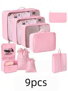 9-teiliges Reiseorganizer-Set, enthält: Kulturbeutel, Kosmetiktasche, Schuhbeutel, Make-up-Tasche, Kosmetikkoffer, Kleiderorganizer-Taschen, Parfümbox, Make-up-Box, Unterwäschebeutel, Gepäcktasche, wasserdichter Kleiderorganizer - Übersicht 7