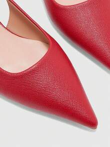 CUCCOO BIZCHIC Sepatu Flat Wanita PU Warna Solid Ringan dengan Tumit Miring Kecil, Berkelas Tinggi, Elegan, Burgundy, Pola Kasar, Tumit Embun, untuk Komuter, Kencan, dan Sehari-hari - Burgundy - View 6