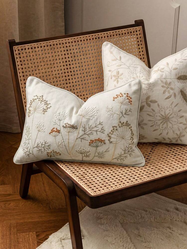 1 pieza Funda de cojín bordada de 12x20 pulgadas, funda de cojín decorativa de estilo bohemio con cremallera, adecuada para sala de estar, sofá, cama, diseño floral y de abeja, color beige - Beis - Añade 8