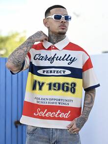 Devon Thys Manfinity Streetrush Cropped Tops Men's Short Stylish Polo T-Shirt, Loose Cut Short Cropped Fit, Young Street Style, Infused With Hip-Hop Cultural Elements, Suitable For Youth Seeking Unique Street Fashion Style Vintage Shirt Racing Shirt Rugby Shirt Baggy Jersey,Cropped Tops - Multicolor - View 1