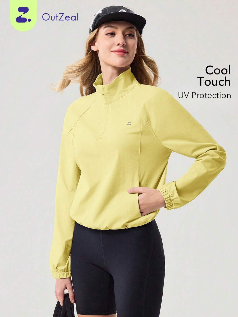 OutZeal Sports Tee Workout Gym UV Protection Cool Touch Front Half Zip With Pockets Long Sleeve T-Shirt - Yellow - View 1
