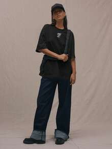 MUSERA Logo 圓領寬鬆大尺寸 T-shirt 休閒 機場 度假 返校季 優雅 春夏 - 黑色 - 查看 4