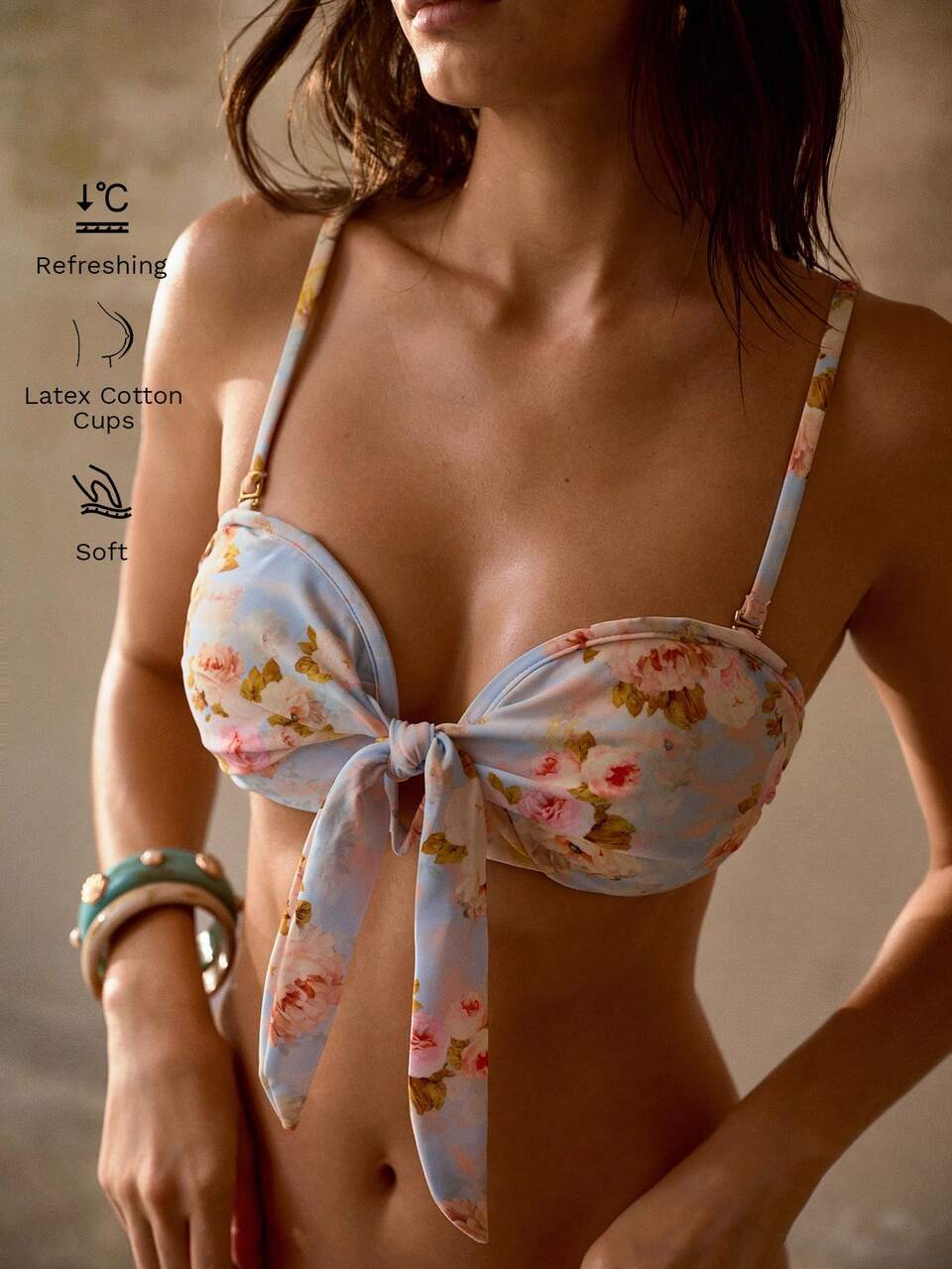 MOTF SUMMER CASUAL ELEGANT BOHEMIAN FLORAL MULTI-COLOR PRINT FRONT BOW TIE DETACHABLE SHOULDER STRAP 2-WAY WEAR WOMEN'S BEACH VACATION SWIMWEAR BIKINI SET