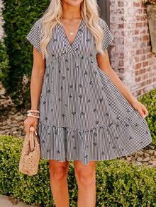 Coeurva Vestido de playa romántico rosa casual de verano para mujer - Blanco y Negro - Ver 10