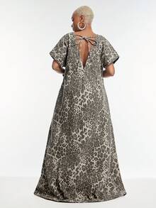 Vixey Leopard Print Short Sleeve Maxi Denim Dress - Multicolor - View 2