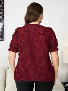 SHEIN Clasi Blusa elegante con volantes y cuello en V de talla grande para vacaciones y citas - Burdeos - Ver 2