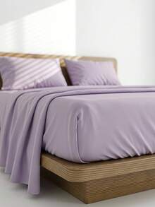 Veyra Day 4pcs/Set 100% Polyester Sheet Set Easy Care Bedding Set Fitted Sheet Set (1pc Flat Sheet+1pc Fitted Sheet+2pcs Pillowcases) Fitted Sheet Set King Queen Full TWIN SIZE Sheet Deep Pocket Up To 35cm , Breathable Better For Sleep - Light purple - View 10