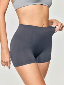 SHEIN 女款極簡純色無縫塑形安全短褲 - 深灰色 - 查看 6