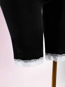 Amplova Jumpsuit Wanita Musim Gugur Elegan Potongan Rendah Katun Murni dengan Renda Kontras Panjang Sedang - Hitam - View 12