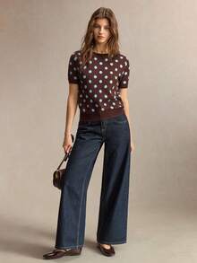 BizChic Atasan Rajut Wanita Motif Polkadot Kasual Serbaguna untuk Pemakaian Sehari-hari - Coklat - View 5