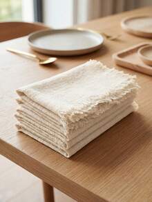 10/30pcs Solid Color Tasseled Linen Napkins 12.6"X12.6" For Wedding, Party, Birthday, Daily Use, Soft Square Shabby Chic Cloth, Decorative, Machine Washable & Reusable - Khaki - View 5