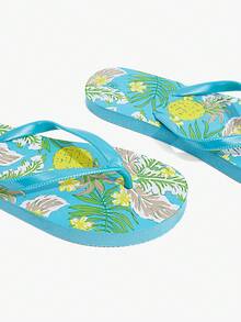 Grefit Sandal Jepit untuk Wanita, Motif Bunga Tropis Musim Panas, Sandal Selop, Sederhana, Sandal Pantai untuk Liburan - lemon hijau - View 9