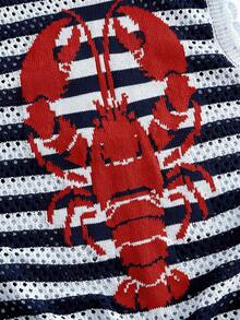 ROMWE MEN Men's Round Neck Lobster Pattern Striped Casual Daily Knit Top - Multicolor - View 4