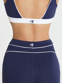11SKNDS Sport-Leggings mit hoher Taille und weißem Kontrastpaspel-Detail, Yoga Laufen Workout Fitness Activewear, squat-proof, figurbetonend - Königsblau - Übersicht 5