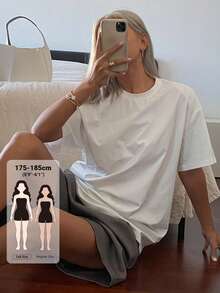 Livesso Tall Women's Round Neck Short Sleeve Loose Urban Casual Pullover T-Shirt - White - View 1