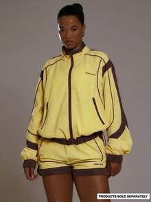 Musera Sport Contrast Oversized Wind Breaker Funnel Neck Jacket Sports Workout Gym Girly Pilates Fitness Daily - Yellow - View 1