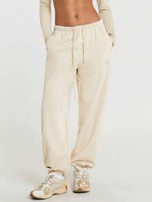 11SKNDS Oversized Jogger Sweatpants With Elastic Drawstring Waist, Ribbed Cuffed Hem, Relaxed Tapered Fit, Casual Everyday Lounge Pants - Khaki - View 4