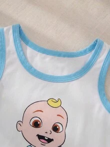 CoComelon X SHEIN 2件組 男童幼童內衣套裝 超級寶貝小男孩背心與內褲 - 藍白色 - 查看 8