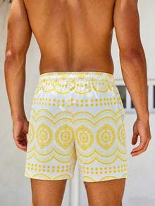 Azuldrift Men's Drawstring Waist Geometric Print Casual Vacation Beach Shorts Holiday / Vacation / Beach / Hawaii / Tropical / Swim /  Bathing - Light Yellow - View 3
