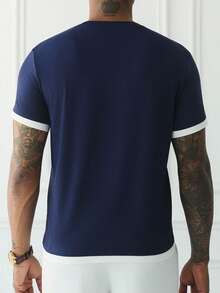 HUEFORM Atasan Lengan Pendek Pria Anti Kerut Warna Blok Minimalis Kasual untuk Perjalanan Sehari-hari - Navy Blue - View 3