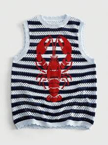 ROMWE MEN Men's Round Neck Lobster Pattern Striped Casual Daily Knit Top - Multicolor - View 1