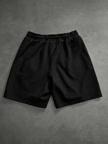 SLATEMANN Men's Letter Print Drawstring Waist Casual Loose Shorts - Black - View 2