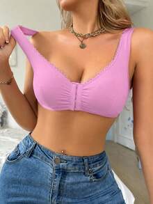 SHEIN 1件女款前扣式胸罩，無鋼圈，無墊片 - 紫丁香色 - 查看 4