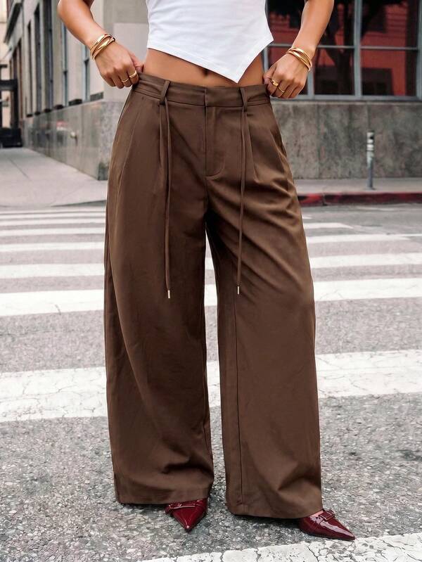 Avantive Women's Solid Color Casual Versatile Daily Wear Wide Leg Long Pants