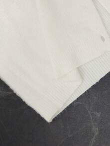 SHEIN Maternity Sweater Vest, Loose Fit, V-Neck With Metal Button, Fluffy Texture, Solid Color Knit, Casual Elegant Everyday Wear, Autumn White - White - View 6