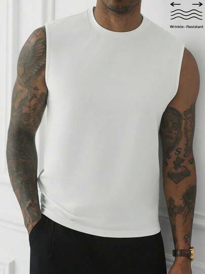 Manfinity Homme Men's Summer Solid Color Casual Versatile Sports Tank Top Undershirt, Holiday
