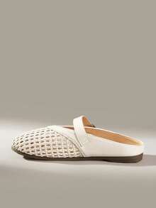 Solecia Zapatillas tipo mule de verano, transpirables, de tejido calado, punta redonda, suela plana, estilo retro casual, para ir al trabajo, compras y uso diario - Beis - Ver 5