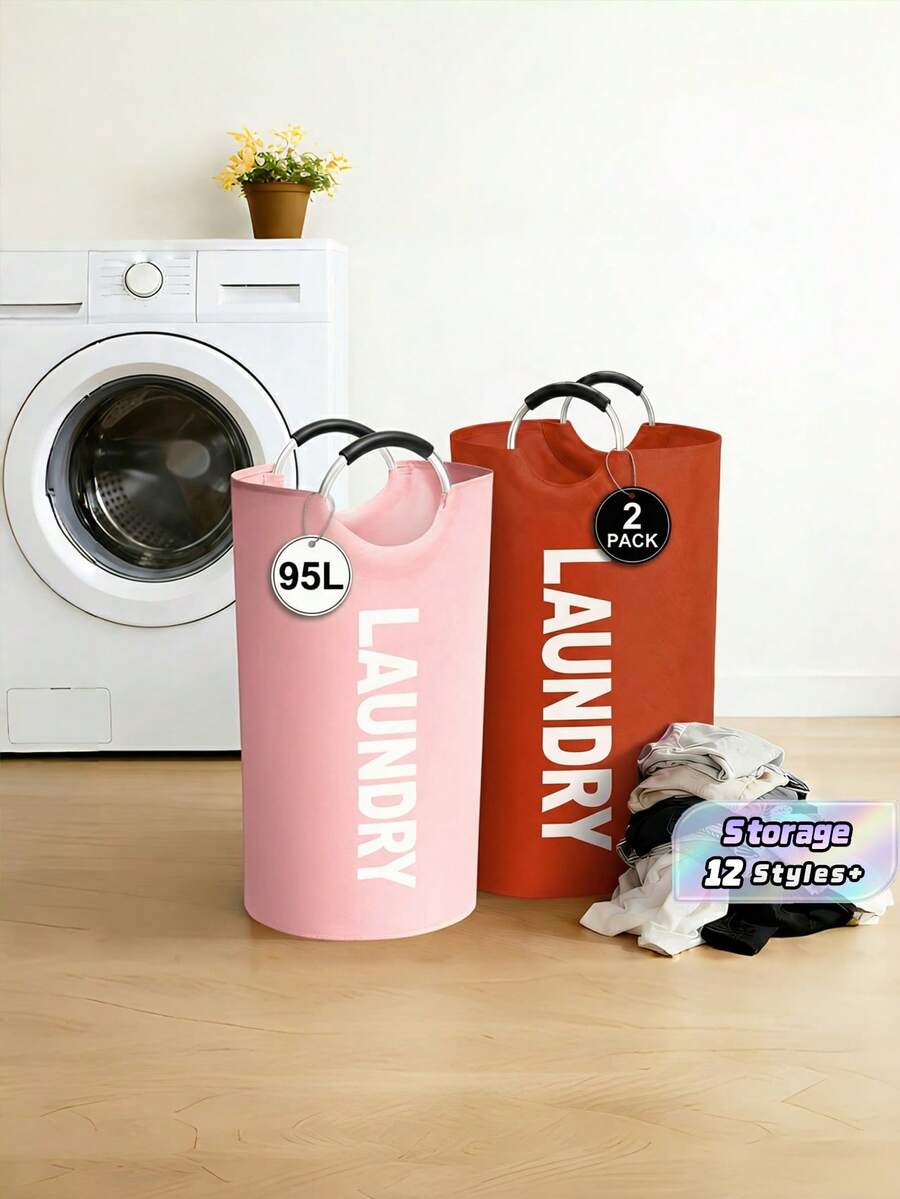 2PCS Foldable Standing Laundry Basket With Handles, Large Capacity Storage Bin, Organizer For Household Dirty Clothes & Outdoor Sundries - Multicolor - View 1