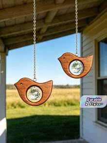 Boho Vintage Wooden Bird Suncatcher With Clear Glass Crystal Prism, Stylish Car Rear View Mirror Hanging Charm, Unique Decorative Gift For Drivers, Multi-Purpose Hanging Ornament Fit For Home Window, Courtyard & Garden Decor - multicolor - View 1