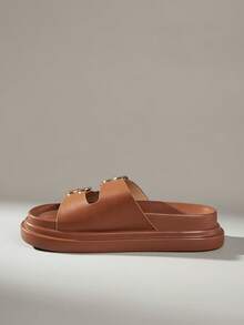 Solecia Women's Spring/Summer Fashion Brown Comfortable Flat -Style Beach Sandals - Brown - View 3
