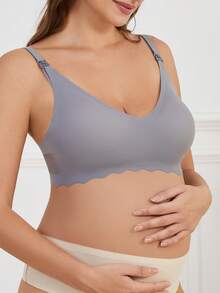 Moonlight&Mama 1pc Solid Color Seamless Mesh Hem Wavy Edge Maternity Underwear - Dark Grey - View 6