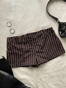 Attitoon Women's Striped Casual Versatile Daily Wear Shorts - Coffee Brown - View 8