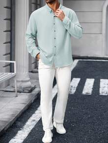 Manfinity CasualCool Men's Plus Size Casual Versatile Solid Color Shirt - Green - View 5