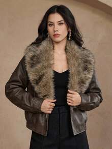 DAZY Women's Fashion Cotton Padded Coat With Buttons And Pockets, Long Sleeve - Coffee Brown - View 3