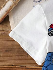 Transformers X SHEIN Young Boy Summer Casual Cartoon Print T-Shirt - White - View 4