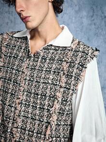 ROMWE MEN Street Life Rompi Fashion Pria Motif Kotak-kotak dengan Hiasan Rumbai - Perak - View 2